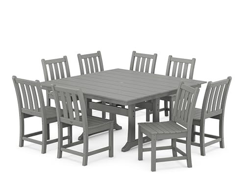 Polywood Traditional Garden 9-Piece Outdoor Dining Set, Seats 8, HDPE Patio Furniture, All-Weather Dining Table and Chairs, Slate Grey | Amazon (US)
