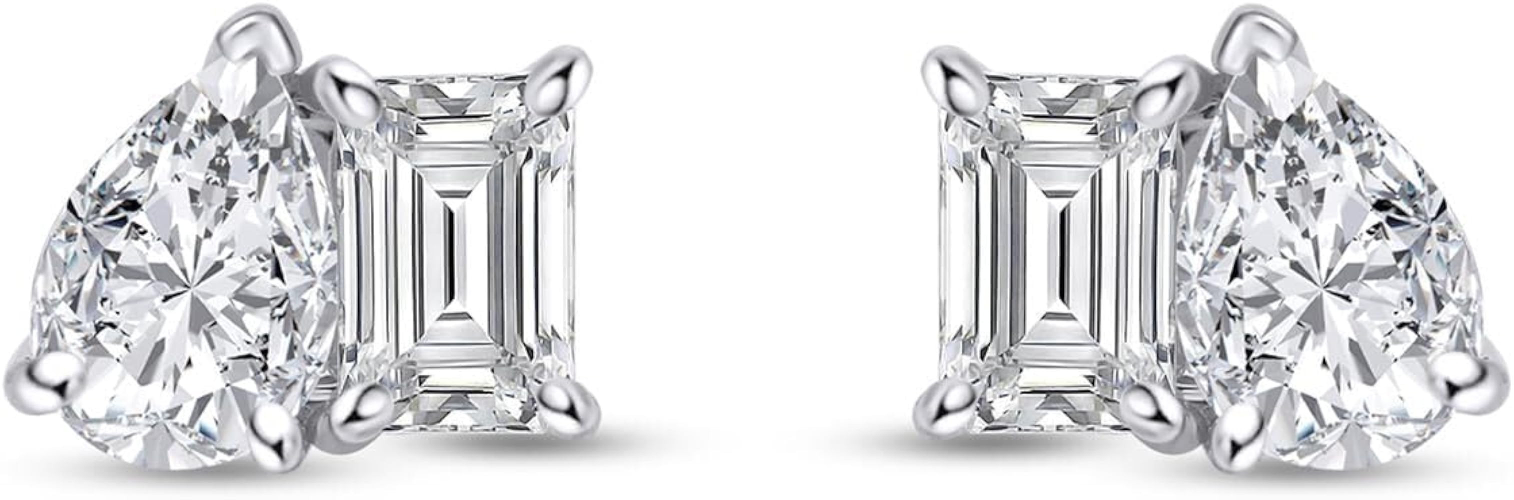 Toi et Moi Stud Earrings for Women Emerald & Pear Cut Lab Created Moissanite In 14K Gold Plated S... | Amazon (US)