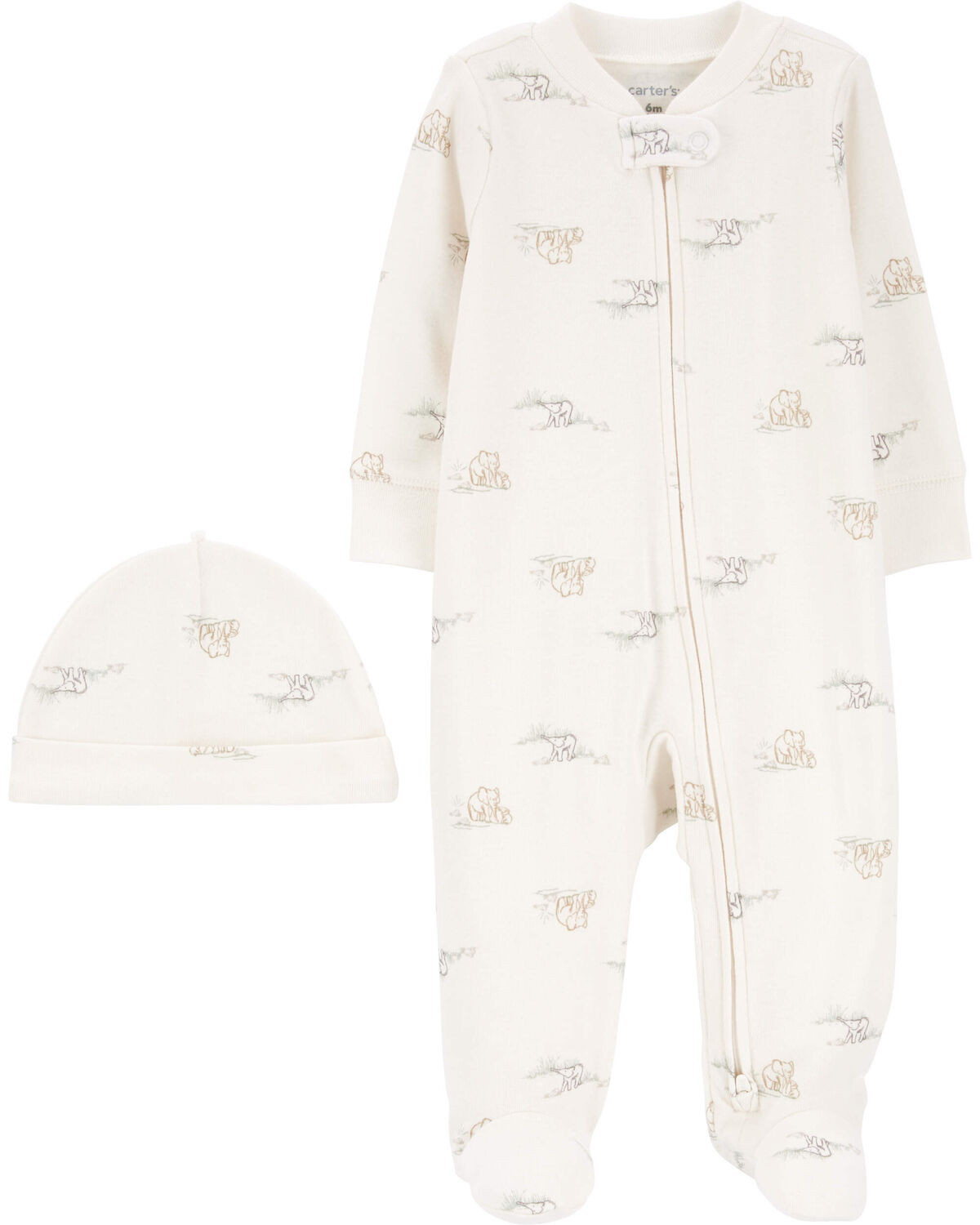 Baby 2-Piece 2-Way Zip Elephant Cotton Sleep & Play & Cap Set | Carter's
