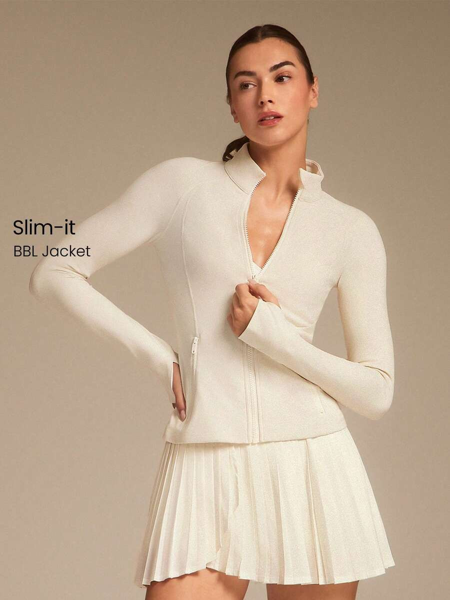 GLOWMODE FeatherFit™ Slim-It Streamline Performance Secure Pockets Zip Up Long Sleeve Jacket Lo... | SHEIN