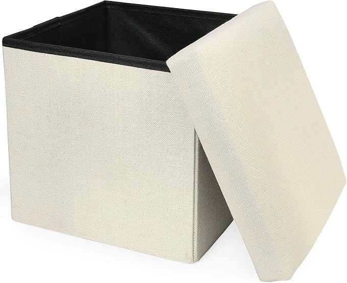 LotFancy Storage Ottoman Cube, Folding Ottoman Cube Seat, Square Ottoman with Lid for Foot Stools... | Amazon (US)