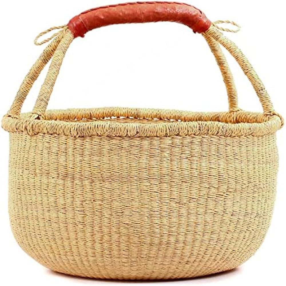 Fair Trade Ghana Bolga African Dye-Free Fully Shaped Market Basket 14-16" Across, 20267, Made in ... | Amazon (US)