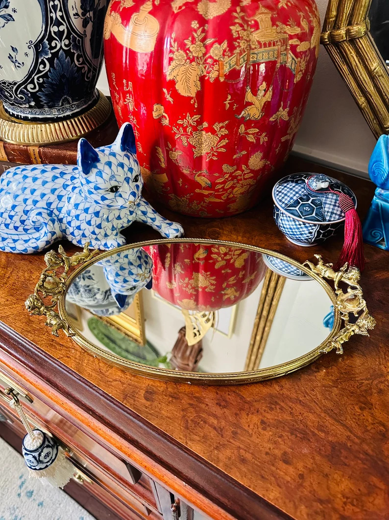 Vintage Cherub Mirrored Vanity Tray - Etsy | Etsy (US)