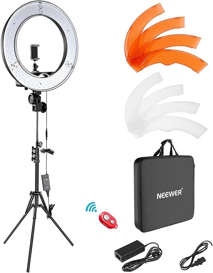 NEEWER Ring Light Kit: 18"/48cm Outer 55W 5600K Dimmable LED Ring Light, Light Stand, Carrying Ba... | Amazon (US)