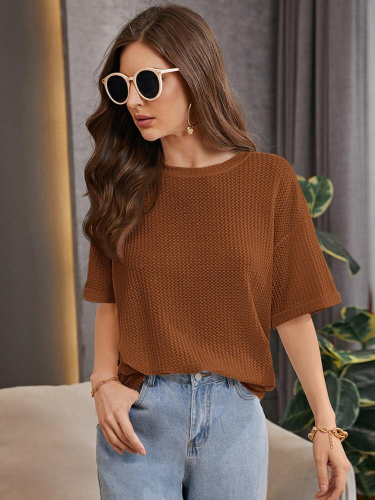 SHEIN Drop Shoulder Waffle Knit Tee | SHEIN
