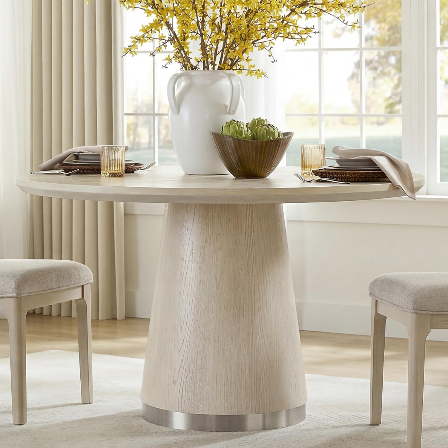WAMPAT 43-Inch Pedestal Round Dining Table for 2-4, Light Oak Wood Grain | Amazon (US)