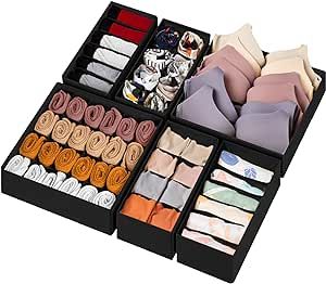 Amazon.com: 6 Pack Sock Underwear Drawer Organizer Dividers, 58 Cell Foldable Fabric Dresser Clos... | Amazon (US)