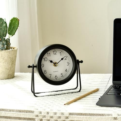 Small Black Desk and Shelf Clock, 5.9*6.9 Inch Retro Elegant Tabletop Clock with Glass Cover, Sil... | Amazon (US)
