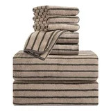 Jessy Home 8 Pcs Dark Brown Bicolor bar Stripe Large Bath Towels Set 2 Oversized Bathroom Towels,... | Walmart (US)