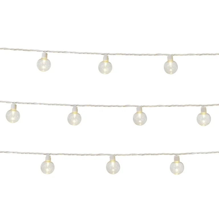 Mainstays 20-Count Indoor Outdoor Warm White LED G40 Globe Lights, with White Wire | Walmart (US)