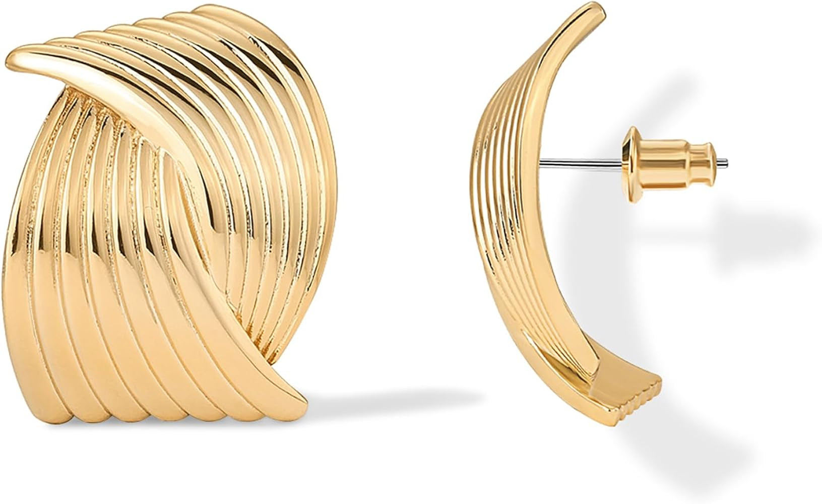 PAVOI 14K Gold Plated Chunky Vintage Earrings for Women - Trendy Textured Ribbed Knot Geometric T... | Amazon (US)