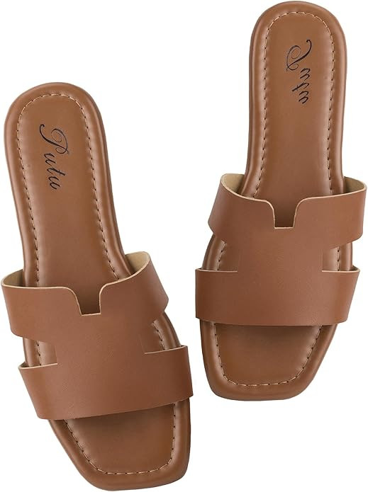 Putu Women's Flat Sandals Summer Sandals Cute Slide Sandals | Amazon (US)