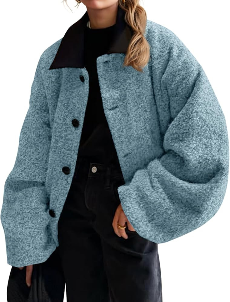 Cicy Bell Womens Oversized Fuzzy Fleece Jacket Button Down Patchwork Collar Sherpa Coats Fall Out... | Amazon (US)
