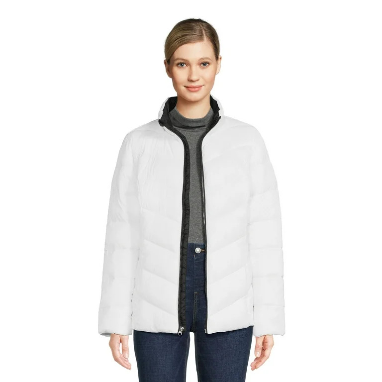 Time and Tru Women's Chevron Midweight Puffer Jacket, Sizes XS-3X | Walmart (US)