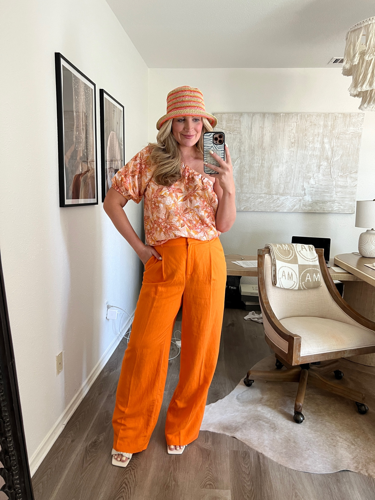 workwear but make it fun and summery! 🧡🍊💗 These trousers are amazing for work, paired with a fun one shoulder top + bucket hat. Whole outfit is 40% off + extra 15% off with code FLASH 

#LTKSeasonal #LTKstyletip #LTKworkwear