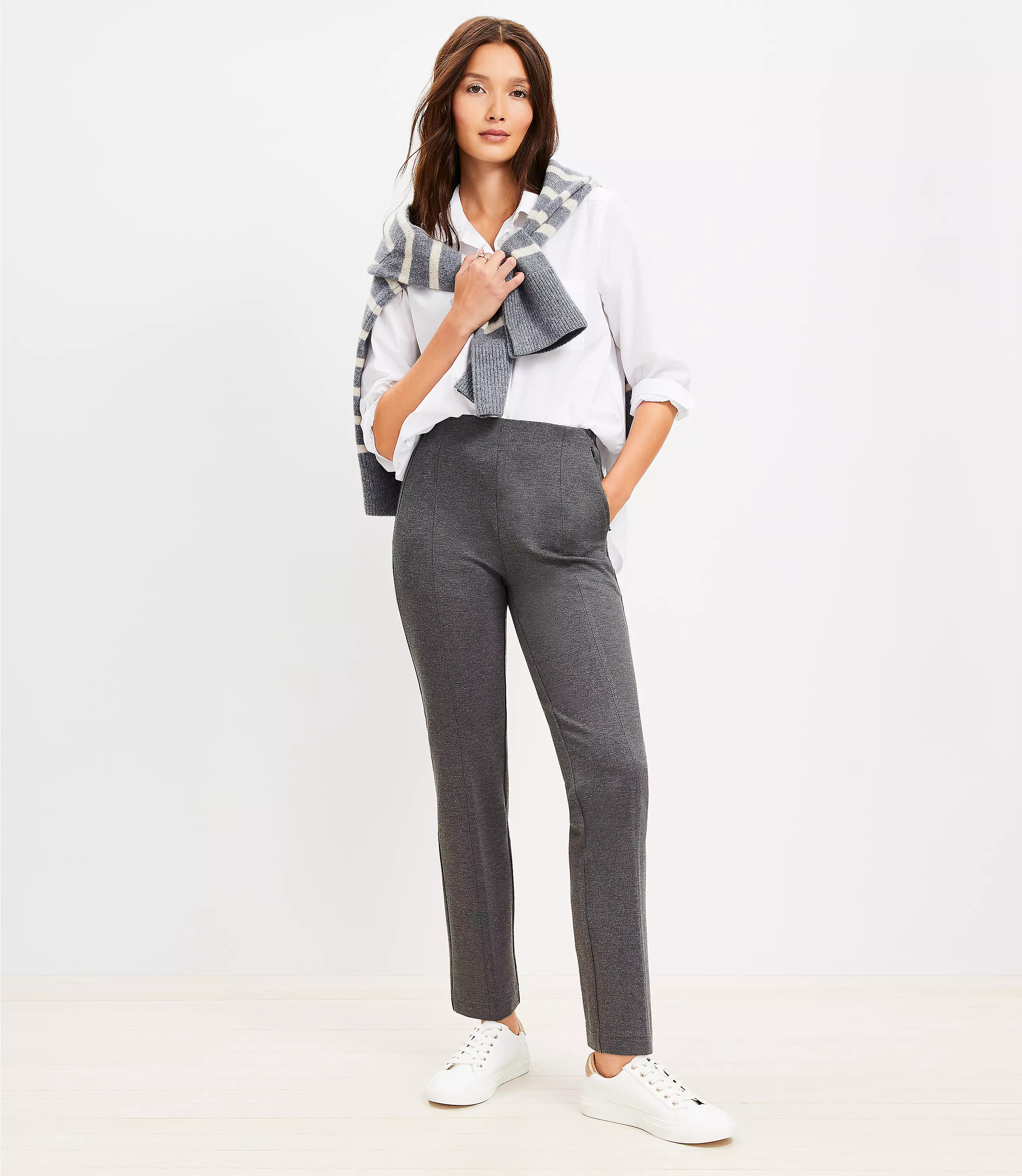 Heathered Ponte Straight Pants | LOFT
