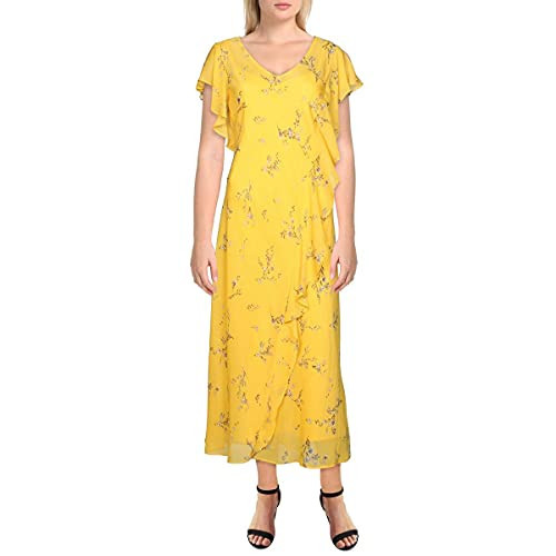 Ralph Lauren Womens Floral Ruffled Dress, Yellow, 6 | Amazon (US)