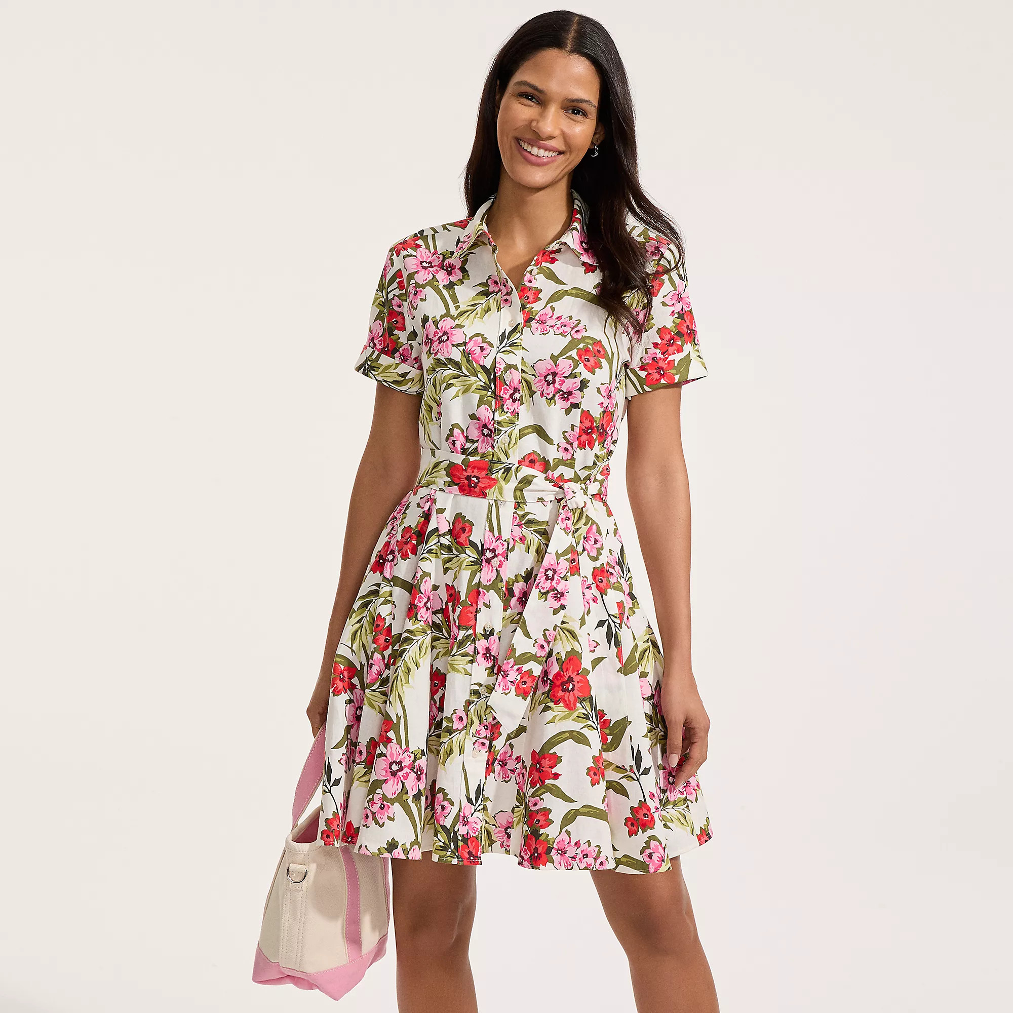Women's Linen Blend Button Front Dress with Godets | Lands' End (US)