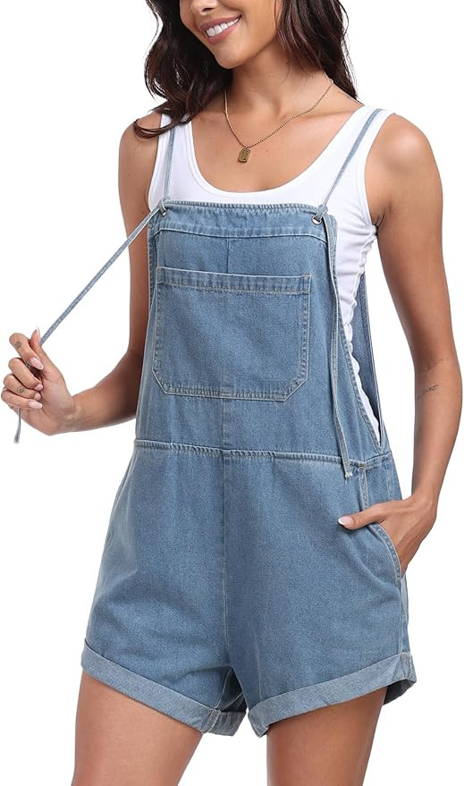 T1FE 1SFE Overall Shorts For Women Denim Jean Romper Spaghetti Straps Casual Cotton Overalls Fash... | Amazon (US)