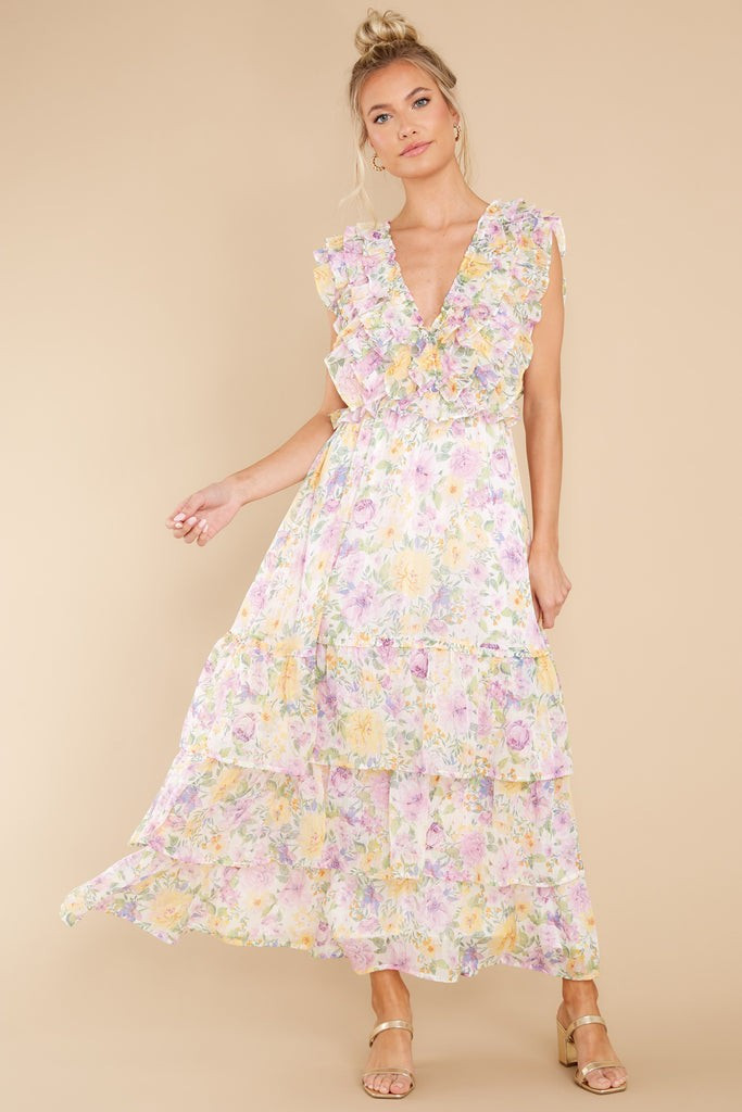 Timeless Essence Lavender Floral Print Maxi Dress | Red Dress 