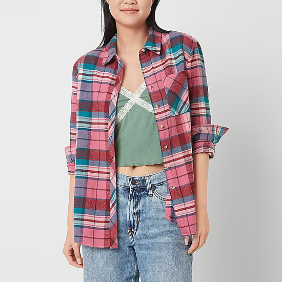 Arizona Juniors Womens Long Sleeve Flannel Shirt | JCPenney