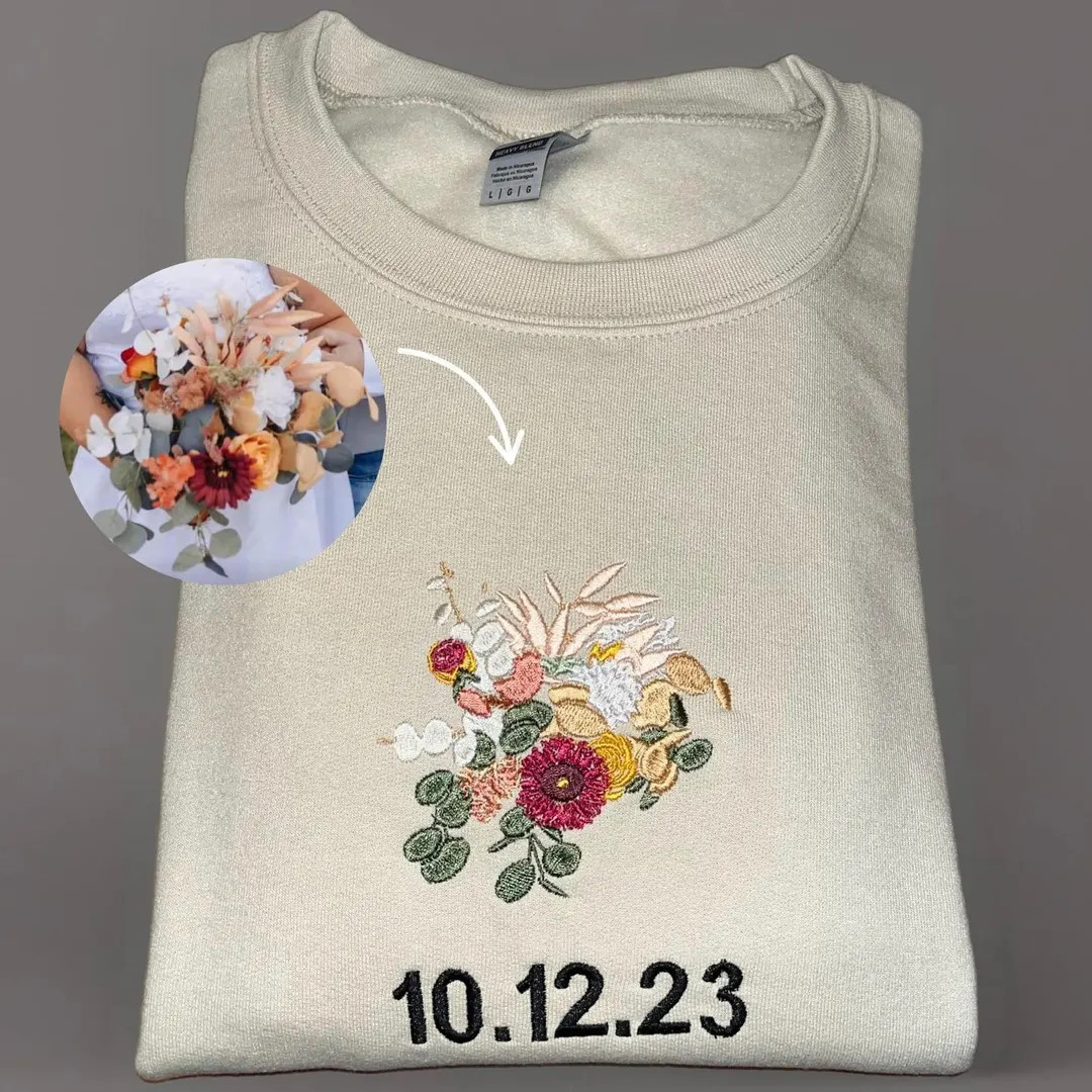 Custom Bridal Bouquet Embroidered Sweatshirt, Anniversary Gift - Etsy | Etsy (US)