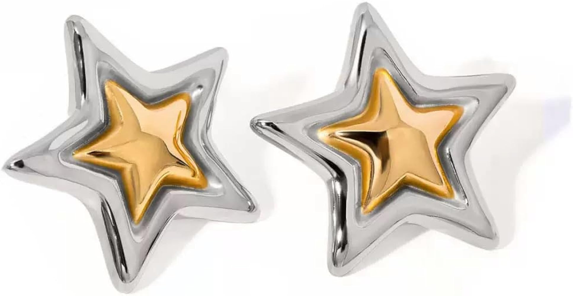 Two Tone Studs Earrings Gold and Silver 316L Earrings for Women， Chunky starfish Knot Square Fl... | Amazon (US)