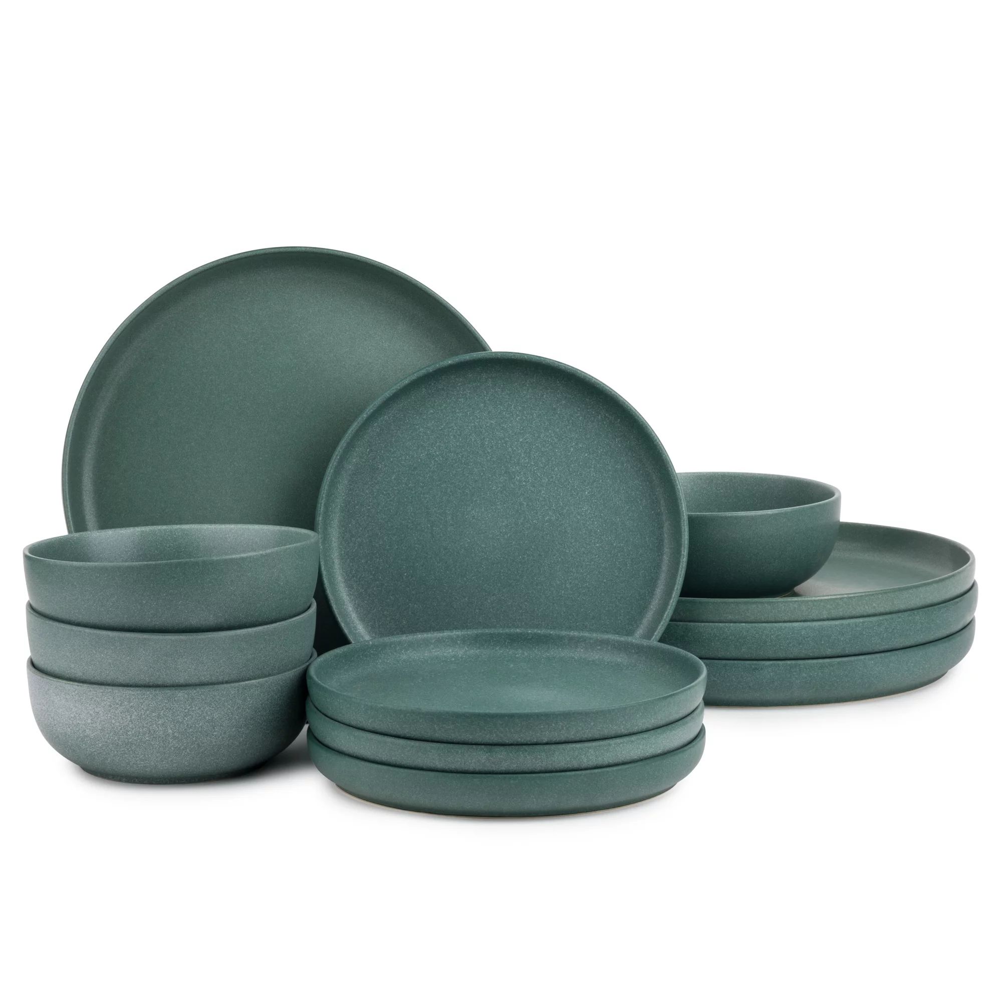 Thyme & Table 12-Piece Stoneware Dinnerware Set, Caspian Green | Walmart (US)