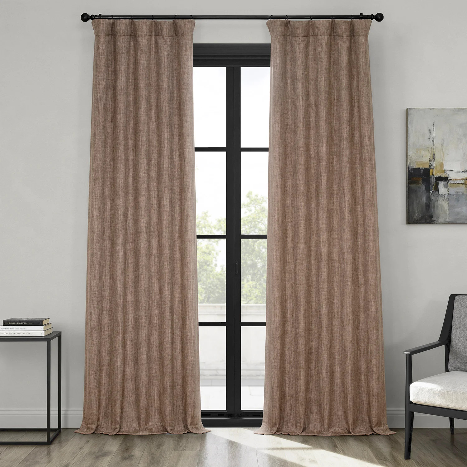 Dutch Cocoa Textured Faux Linen Room Darkening Curtain | Half Price Drapes