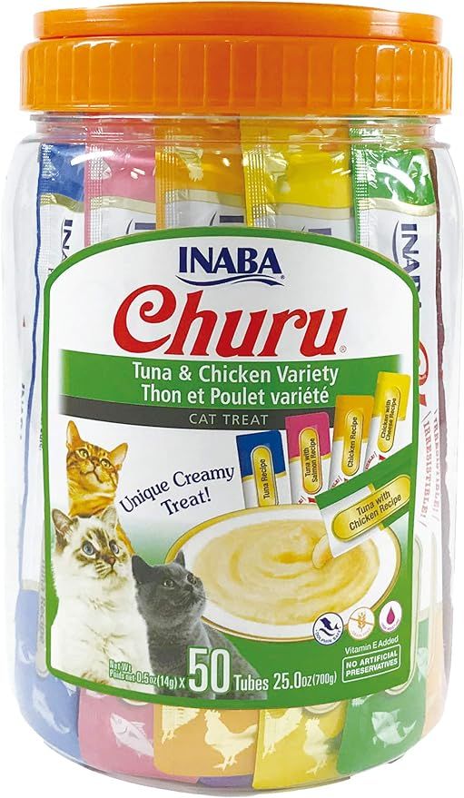 INABA Churu Cat Treats, Grain-Free, Lickable, Squeezable Creamy Purée Cat Treat/Topper with Vita... | Amazon (US)