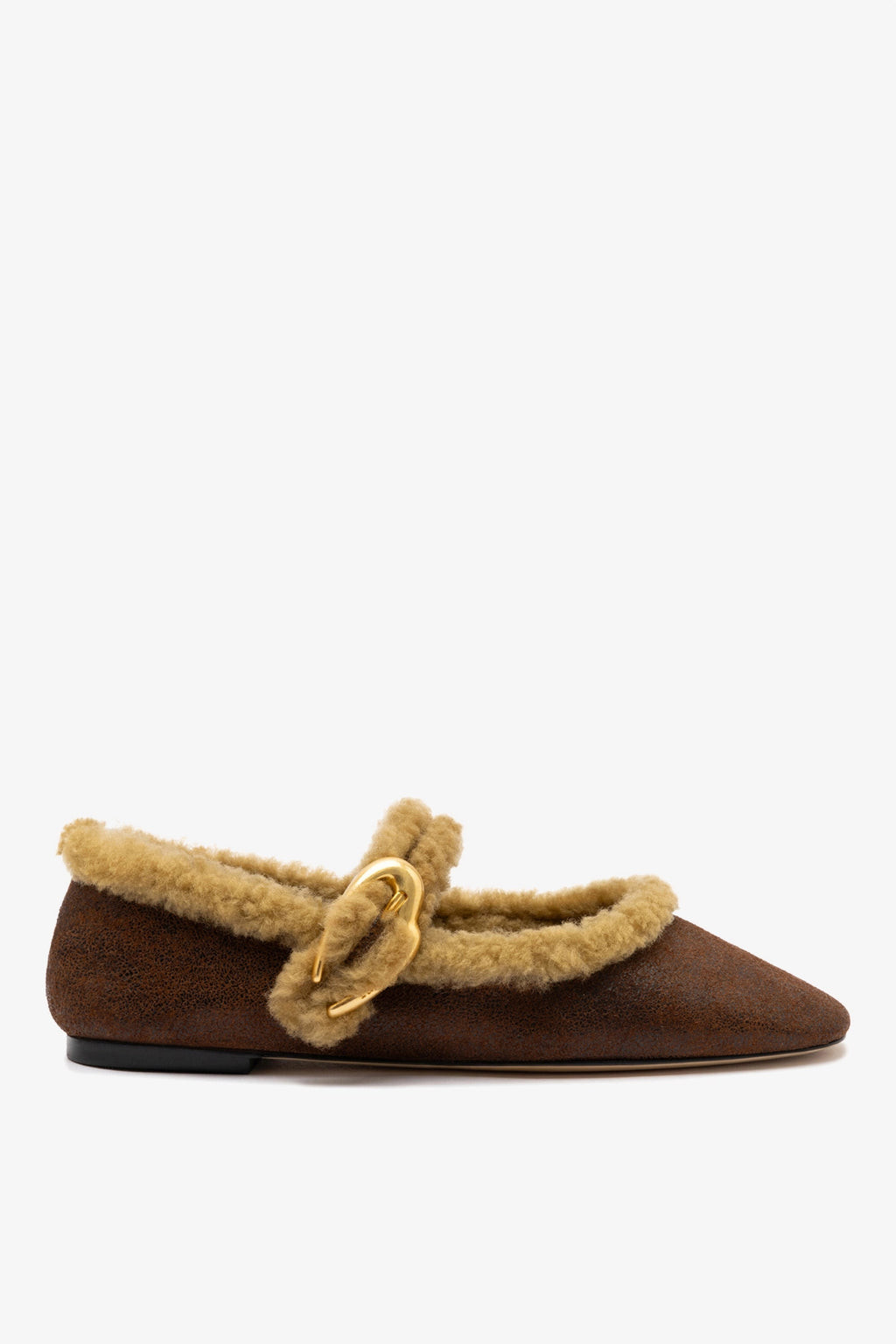 Verona Ballet Flat In Cocoa Leather And Natural Shearling | Larroude