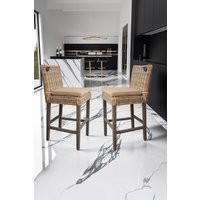 Set Of 2 Grey Wash Solid Pine Rattan Bar Chairs | Debenhams UK