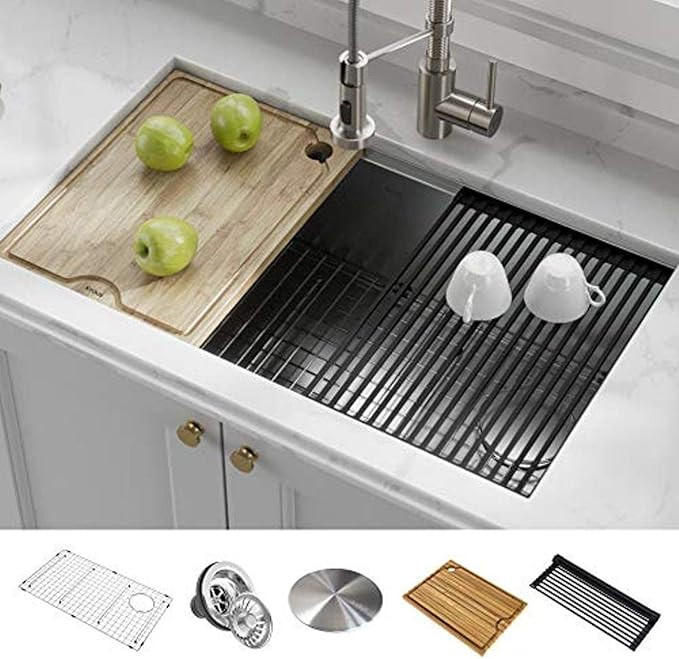 Kraus KWU110-32 Kore inch Undermount 16 Gauge Single Bowl Stainless Steel Kitchen Integrated Ledg... | Amazon (US)