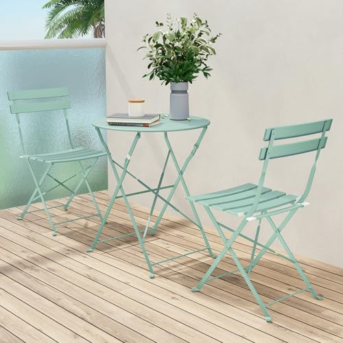 Grand Patio Premium Steel Patio Bistro Set, Folding Outdoor Patio Furniture Sets, 3 Piece Patio Set of Foldable Patio Table and Chairs, Mint Green | Amazon (US)