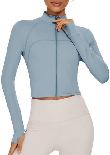 Ivicoer Jackets for Women Athletic Yoga Workout Tops Sportwear with Thumb Holes Scrub Cropped | Amazon (US)