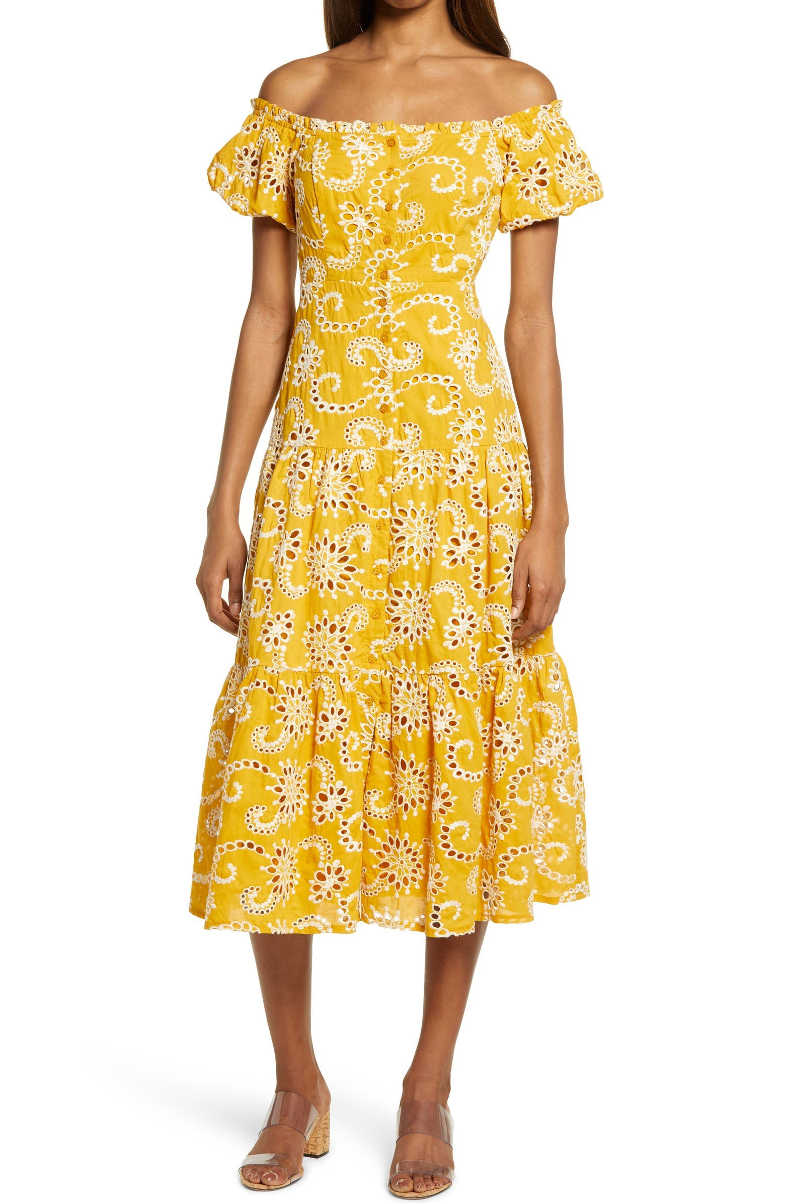 Off the Shoulder Tiered Midi Dress | Nordstrom