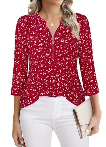 BEPEI Red Tops for Women: Blouses for Women Business Casual - Fall Tops 2026 - Trendy Dressy V Neck Work Shirts Office Professional Interview Teachers Clothes Elegant Cocktail Tunic Plus Size 2XL | Amazon (US)