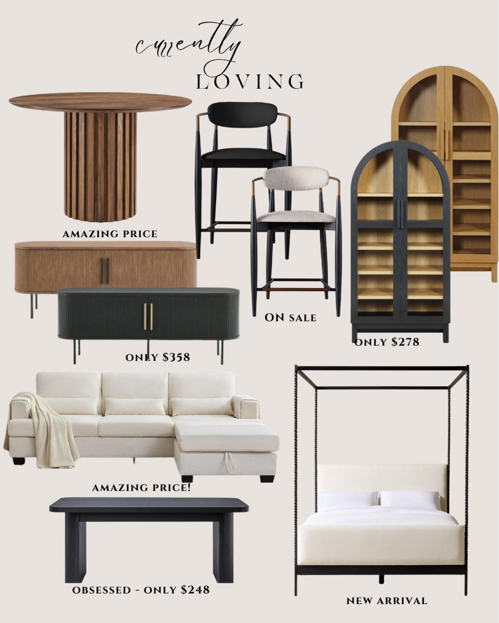 Currently loving. Dining table. Modern. Transitional. Arch cabinet. Bar chairs. Bar stools. Cabinet. Sideboard. Poster bed. Sectional. Coffee table. Home decor  

#LTKSeasonal #LTKStyleTip #LTKHome