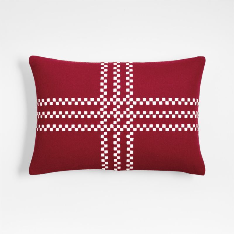 Luminous Red Felted Wool Plaid 22"x15" Holiday Throw Pillow Cover | Crate & Barrel | Crate & Barrel