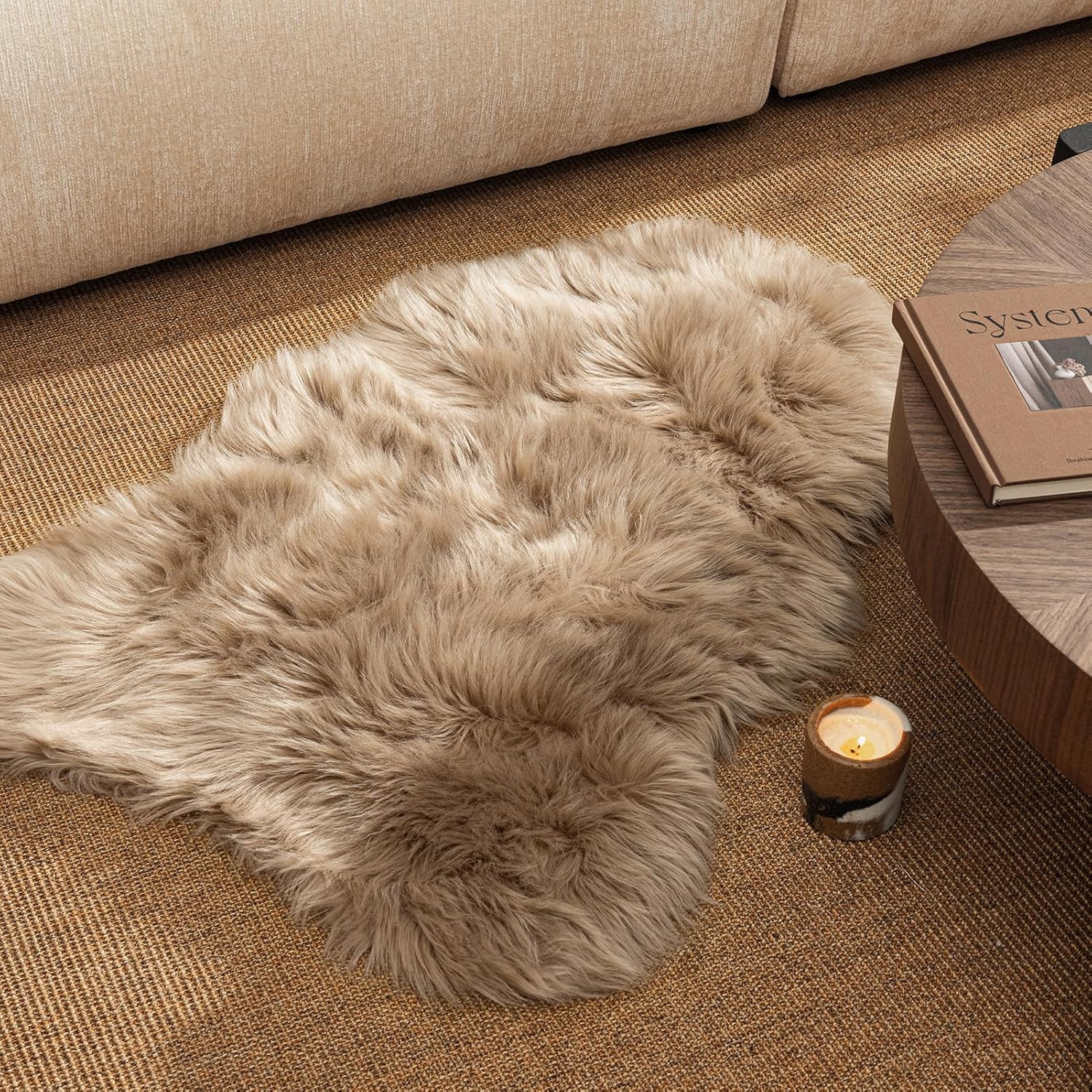 Ashler Faux Fur Rug, Beige, 2 x 3 Ft, Machine Washable | Amazon (US)
