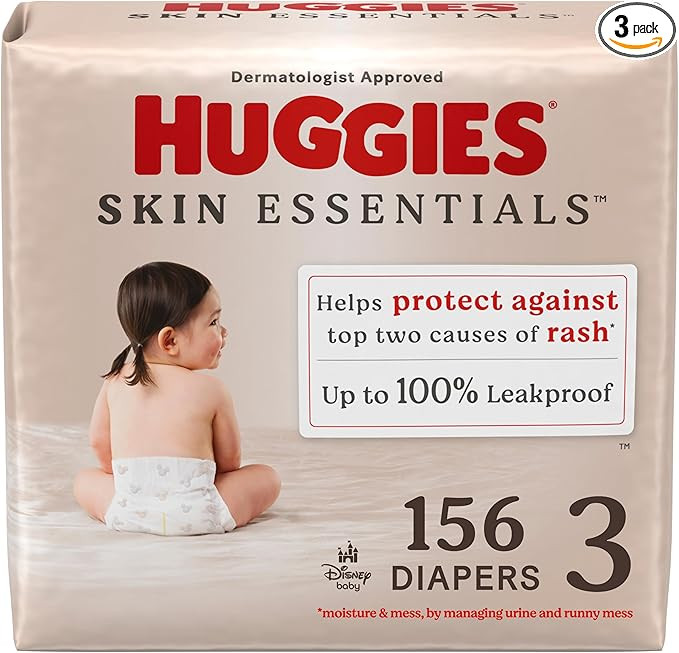 Huggies Size 3 Diapers, Skin Essentials Baby Diapers, Size 3 (16-28 lbs), 156 Count (3 Packs of 5... | Amazon (US)