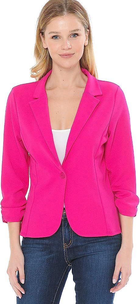 MINEFREE Women's 3/4 Sleeve Lightweight Casual Work Knit Blazer Jacket Fuchsia S at Amazon Women... | Amazon (US)