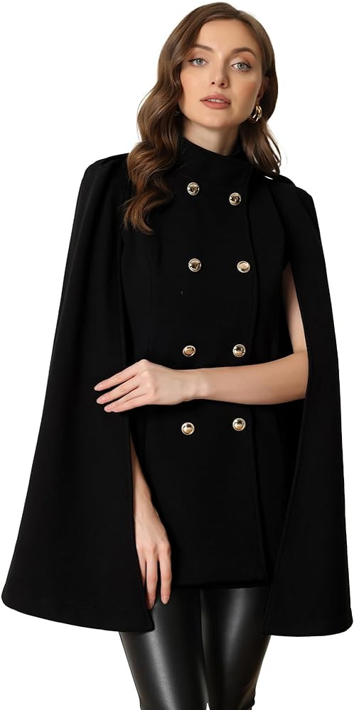 Allegra K Cape Coats for Women's Winter Vintage Slit Sleeve Double Breasted Cloak Coat | Amazon (US)