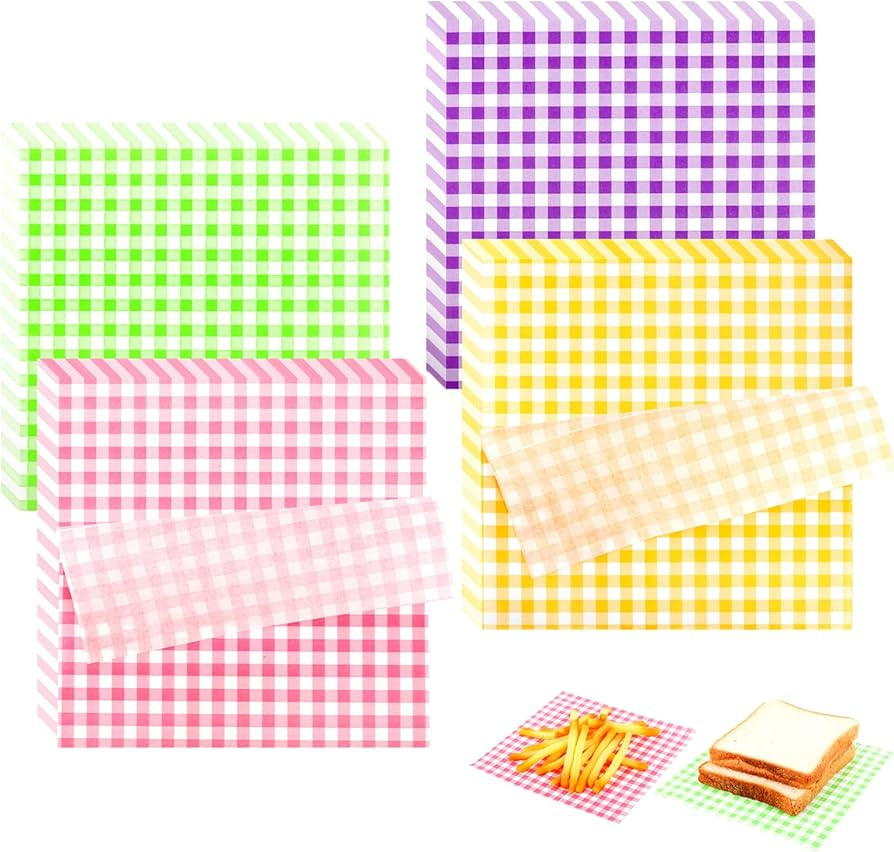Amazon.com: Rolalet 200PCS Checkered Wax Paper Sheets for food 7x7 Inch Checkered Deli Paper Sheets Food Basket Liners for Sandwich Burger Bread Greaseproof Food Wrapping for Picnic Party Picnic : Industrial & Scientific | Amazon (US)