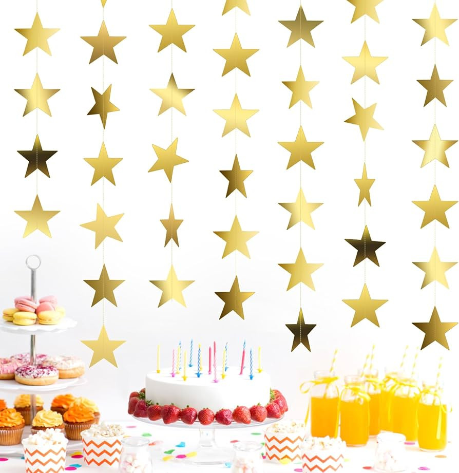 Star Garland, Glitter Gold Star Garland Banner, 66Feet Double Side Star Hanging Bunting Banner Ba... | Amazon (US)