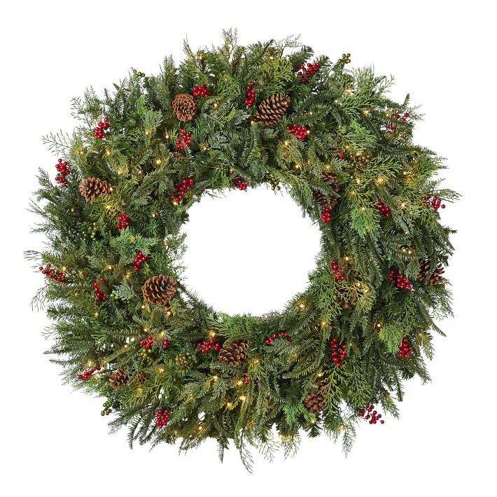 Balsam Hill Outdoor Winter Evergreen Pre-Lit Wreath & Garland | Williams-Sonoma