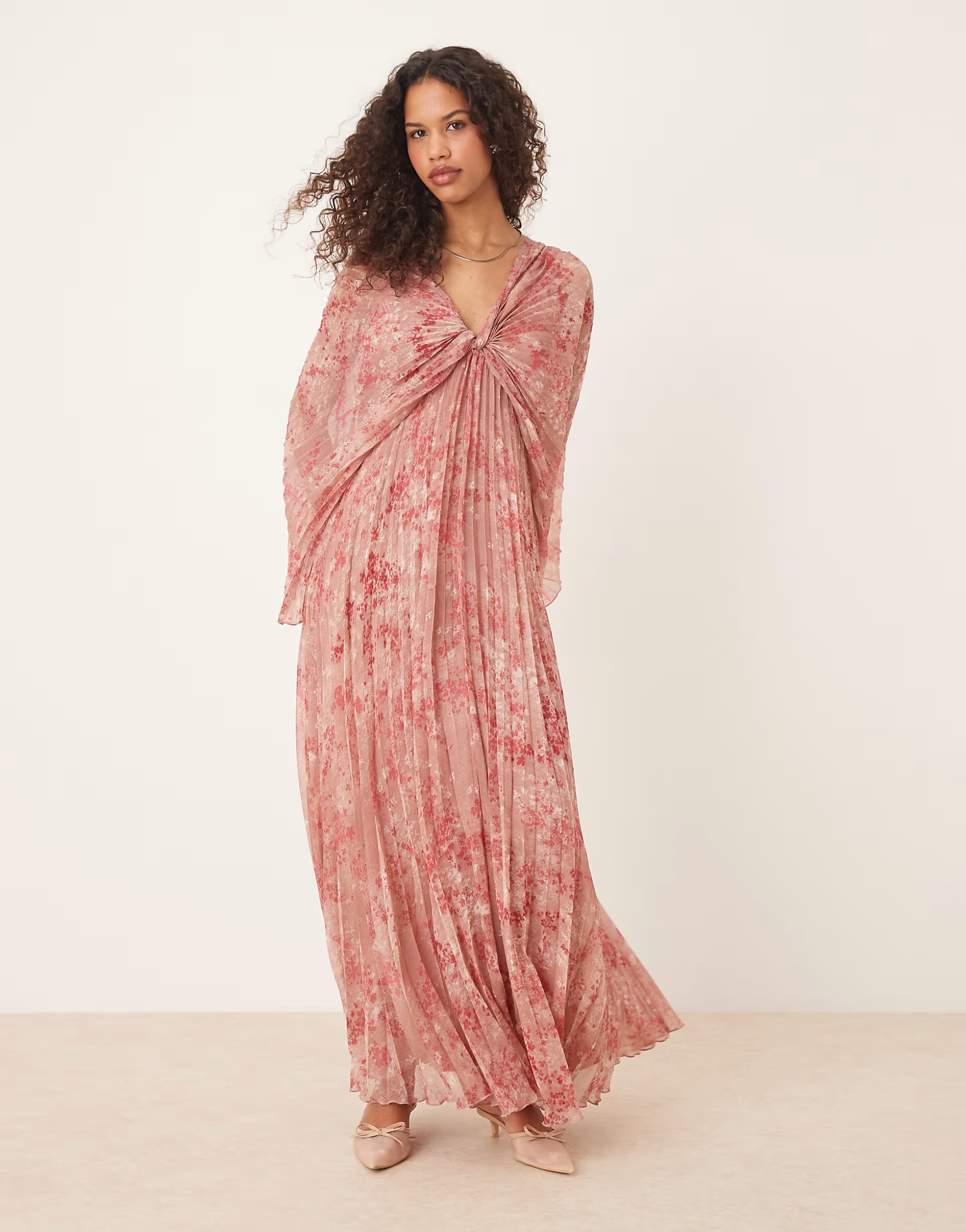 ASOS DESIGN pleated chiffon twist front maxi dress in ditsy print | ASOS | ASOS (Global)