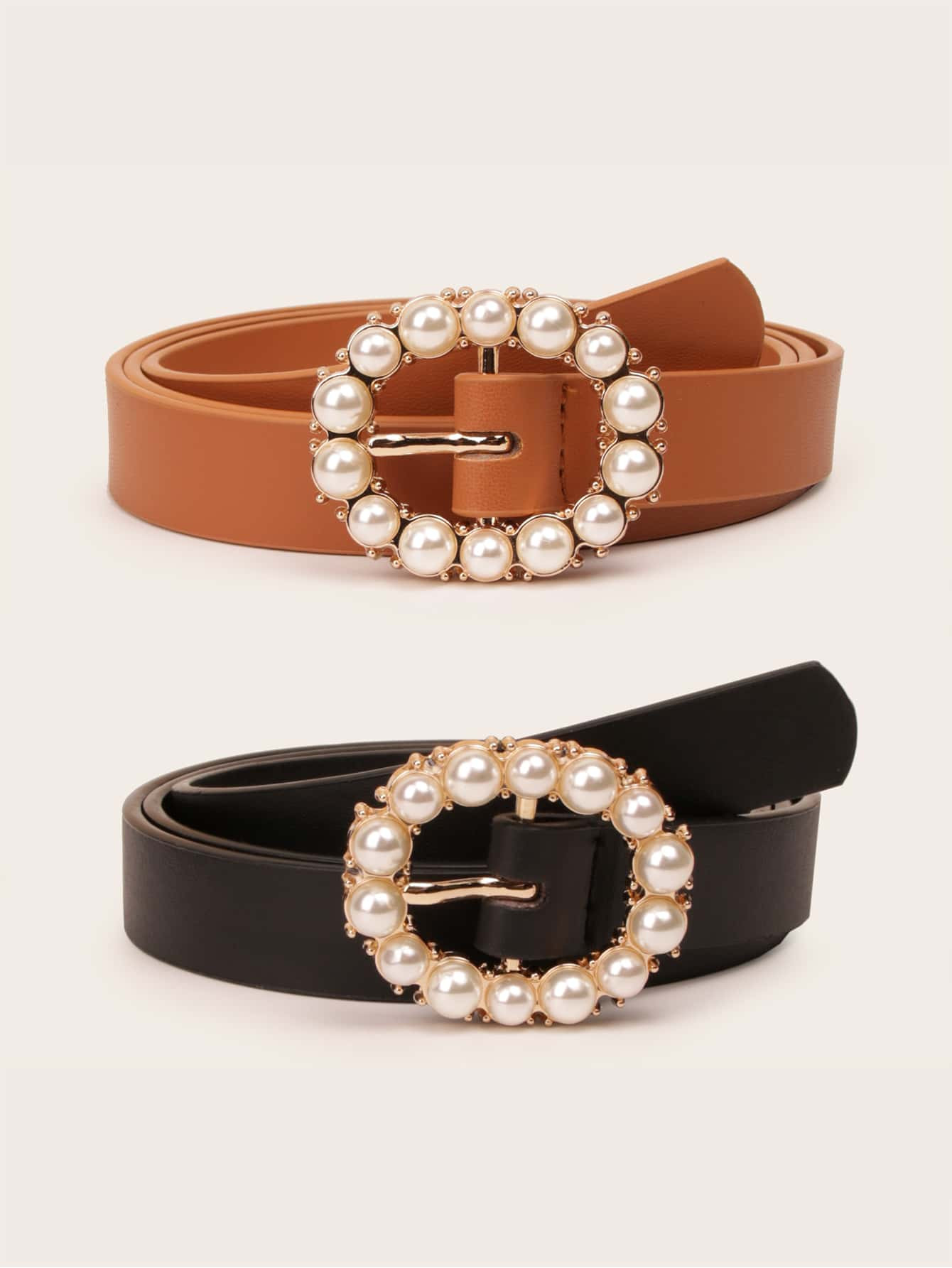 2pcc Faux Pearl Buckle Belt | SHEIN