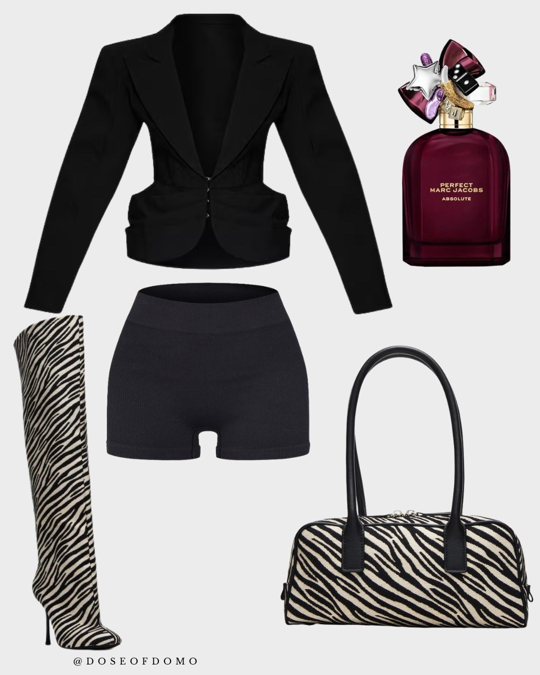 Chic with a wild side 🖤
This look is all about mixing bold patterns with timeless black staples. A structured blazer, sleek shorts, and zebra accessories make this the perfect night-out moment. Paired with Marc Jacobs Perfect Intense for that extra touch of confidence.

#DoseOfDomo #OOTD #ZebraPrint 

#LTKHoliday