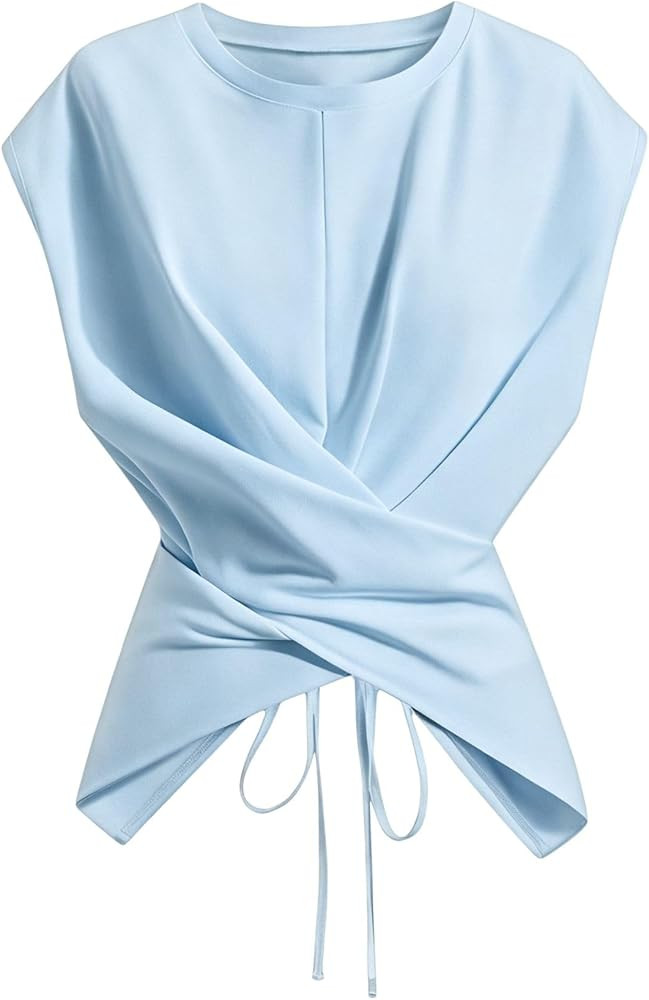 Verdusa Tops/Blusas Envolventes para Mujer con Cintura Fruncida Manga Casquillo Lazo en la Espald... | Amazon (US)